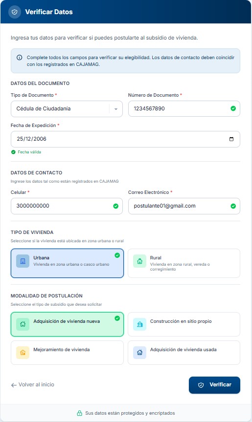 Formulario de verificación diligenciado