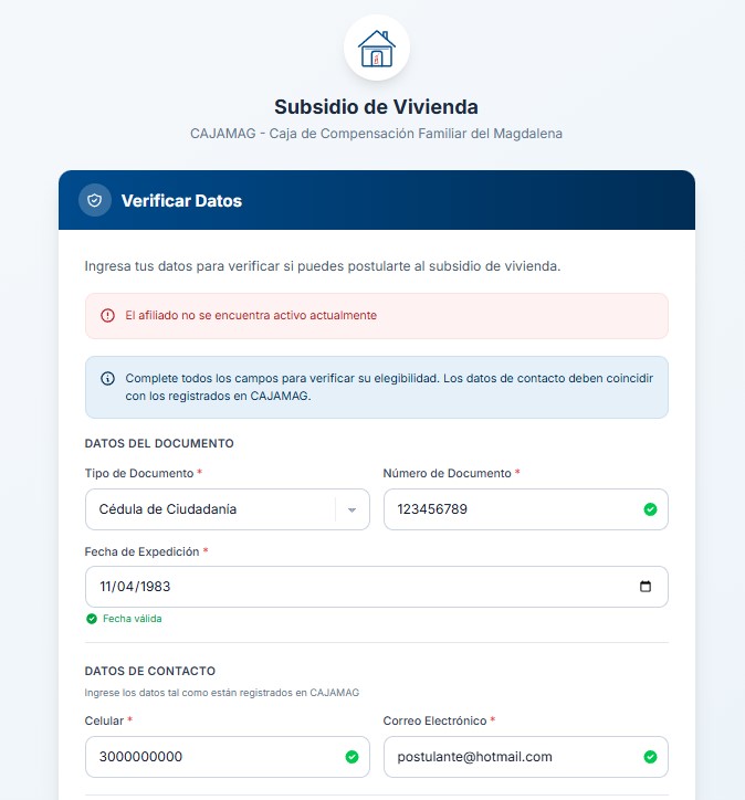 Error: No es afiliado activo