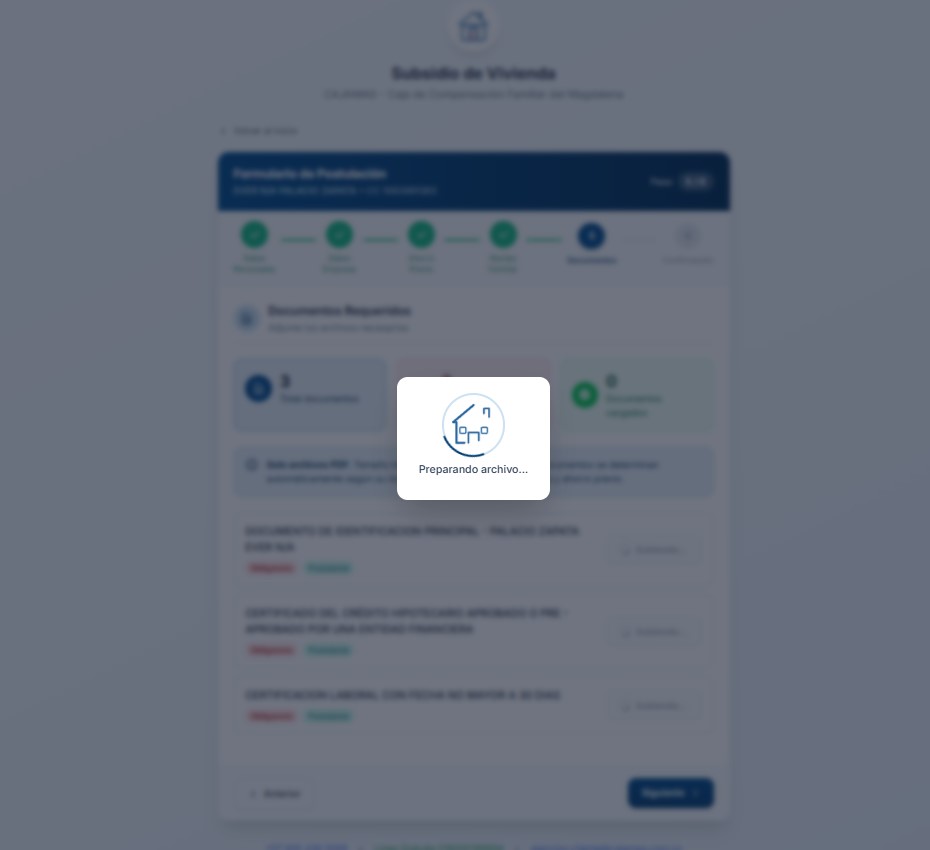 Loading durante subida de documento